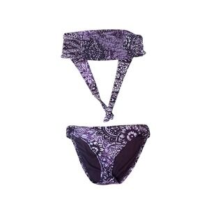 Mossimo Womens Bikini Swimsuit Set Purple Paisley Print Bandeau Top Bottoms M
